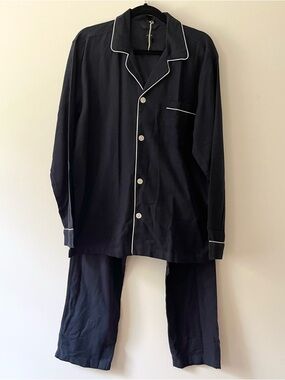 Men's J. Crew Flannel Pajama Set Large Navy Blue Cotton